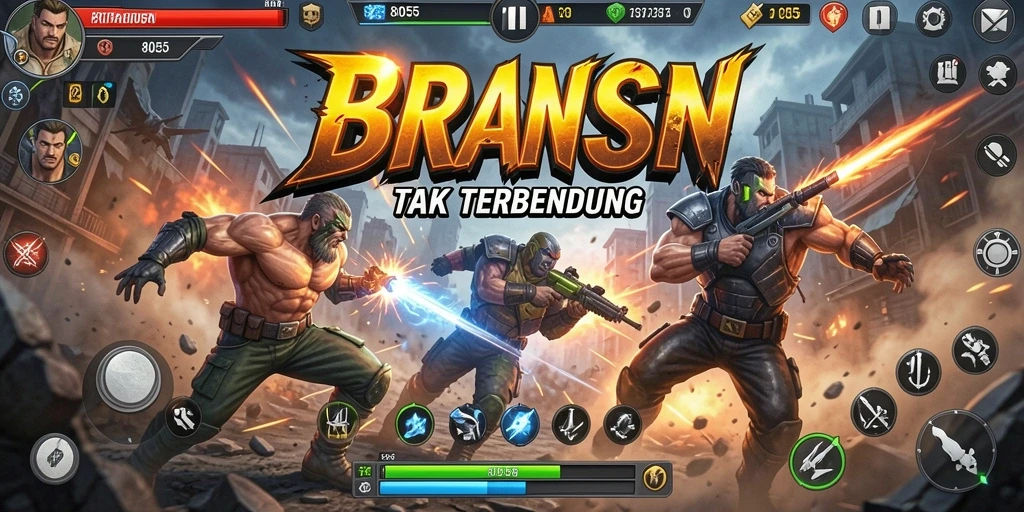Tangkapan layar menunjukkan pertarungan seru dalam game Action 8055.