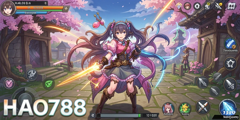 Screenshot gameplay HAO788 menampilkan karakter anime dalam pertempuran yang seru.