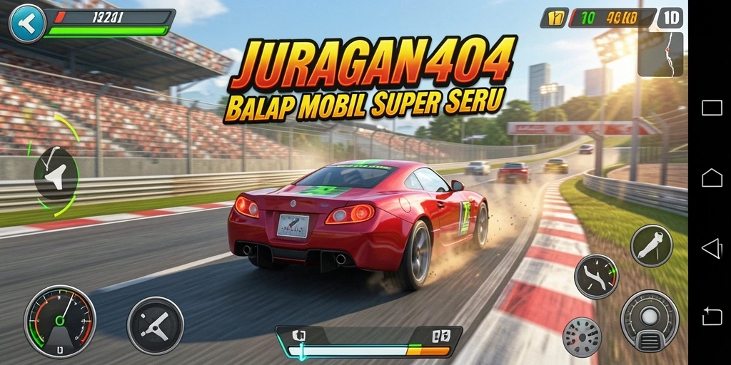 Gameplay JURAGAN404 yang seru dan menegangkan di trek balap.