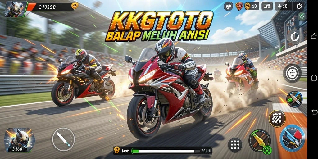 Tampilan gameplay KPKTOTO dengan aksi balap motor yang seru.