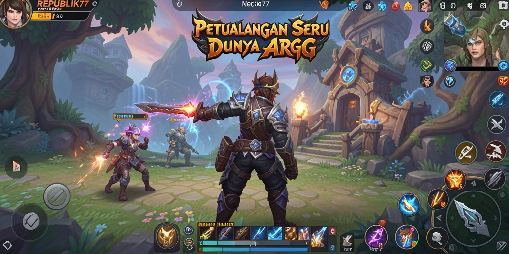 Tampilan aksi seru dalam gameplay REPUBLIK77 di dunia fantasi.