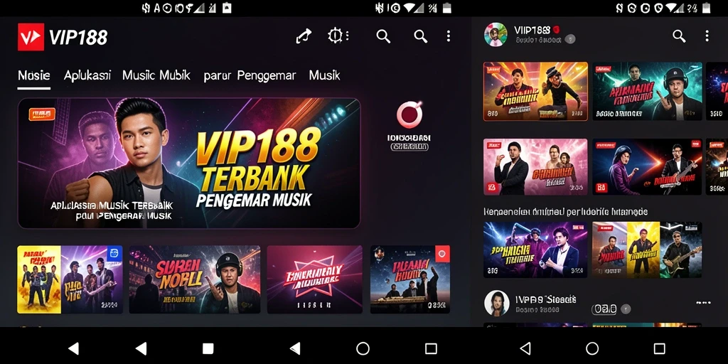 Screenshot gameplay VIP188 menunjukkan tampilan antarmuka aplikasi musik yang menarik.
